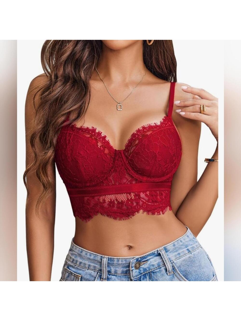 Women's Burgundy Lace Bralette Crop Top